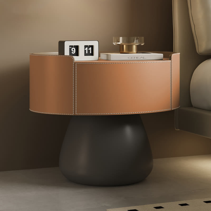 Saddle Leather Nightstand With Mushroom Base