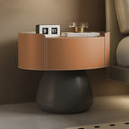Saddle Leather Nightstand With Mushroom Base - 2xOrange - image 10