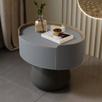 Saddle Leather Nightstand With Mushroom Base - 2xMedium Gray - image 8