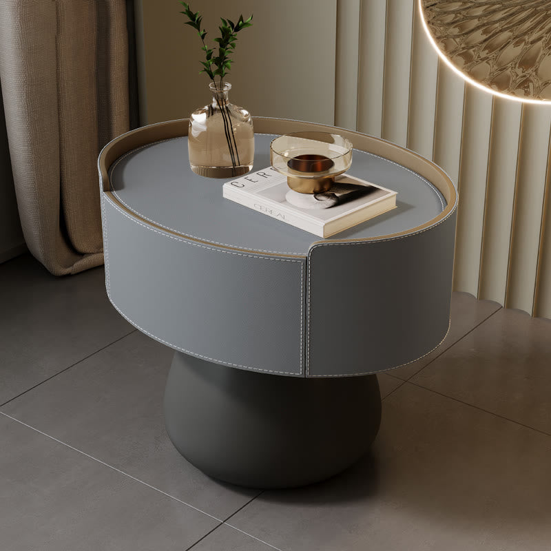 Saddle Leather Nightstand With Mushroom Base - 2xMedium Gray - image 8