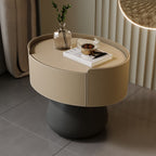 Saddle Leather Nightstand With Mushroom Base - 2xKhaki - image 5