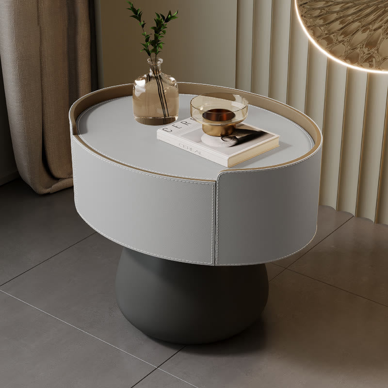 Saddle Leather Nightstand With Mushroom Base - 2xLight Gray - image 4