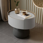 Saddle Leather Nightstand With Mushroom Base - 2xLight Gray - image 4