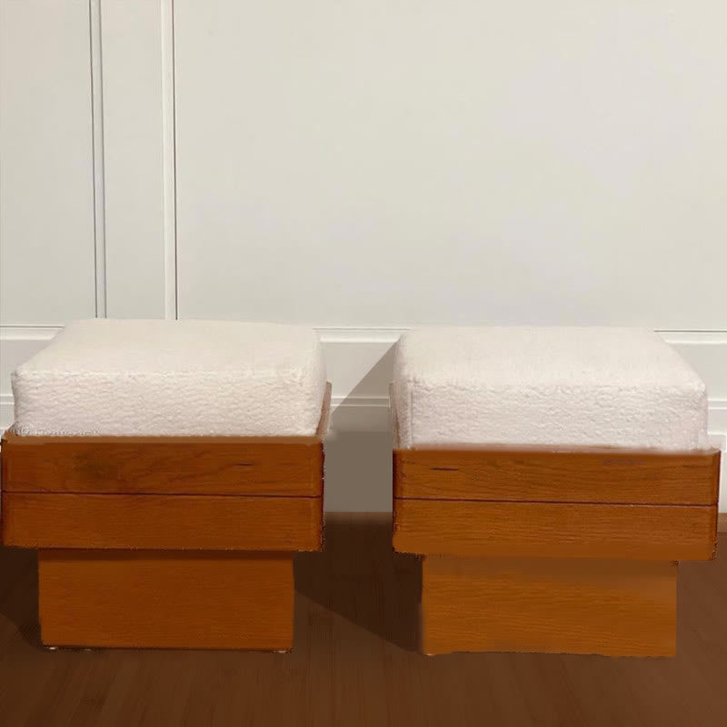 Retro Red-brown Lamb Fur Chair Bedroom Ottoman - image 3