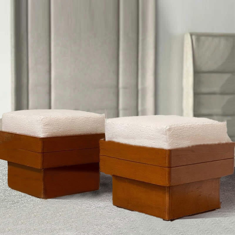 Retro Red-brown Lamb Fur Chair Bedroom Ottoman - image 4