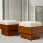 Retro Red-brown Lamb Fur Chair Bedroom Ottoman - image 4