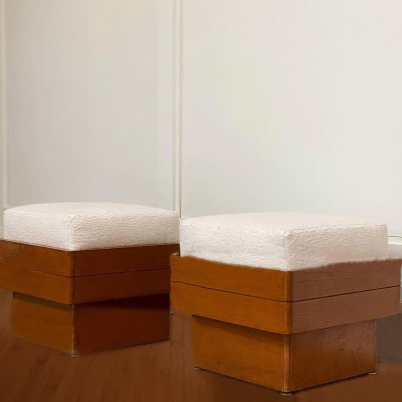 Retro Red-brown Lamb Fur Chair Bedroom Ottoman - image 5