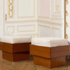Retro Red-brown Lamb Fur Chair Bedroom Ottoman - image 6