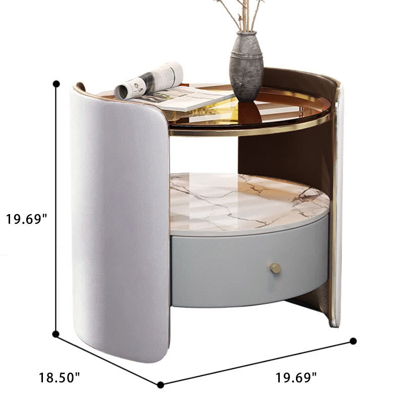 Glass Countertop Saddle Leather Nightstand - image 9