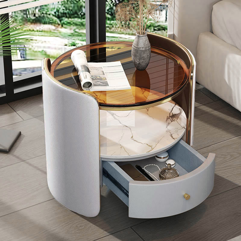 Glass Countertop Saddle Leather Nightstand - image 4