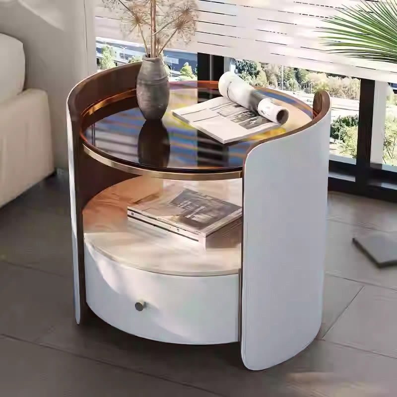 Glass Countertop Saddle Leather Nightstand - 2x Beige - image 0