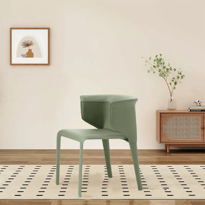 1x/2x Modern Curved Wrap-around Saddle Leather Dining Chair - Light Green - 2x - image 6