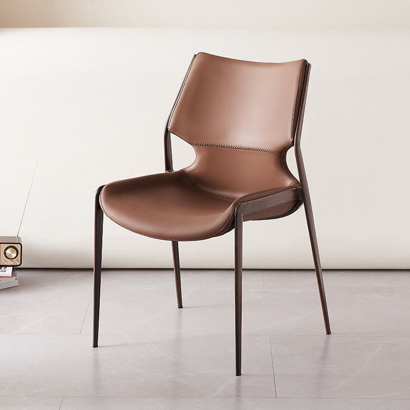 1x/2x Saddle Leather Living Room Backrest Dining Chair - Orange Brown - 2x - image 0