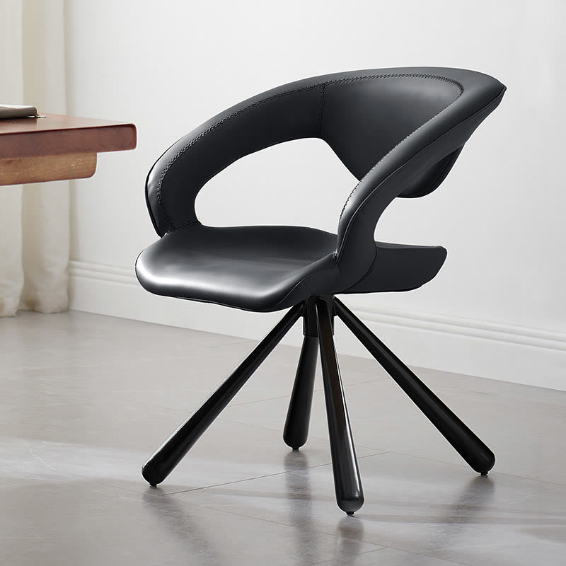 1x/2x Swivel Saddle Leather Dining Chair With Armrests - Black - 2x - image 5