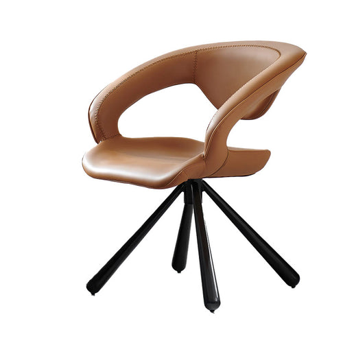 1x/2x Swivel Saddle Leather Dining Chair With Armrests