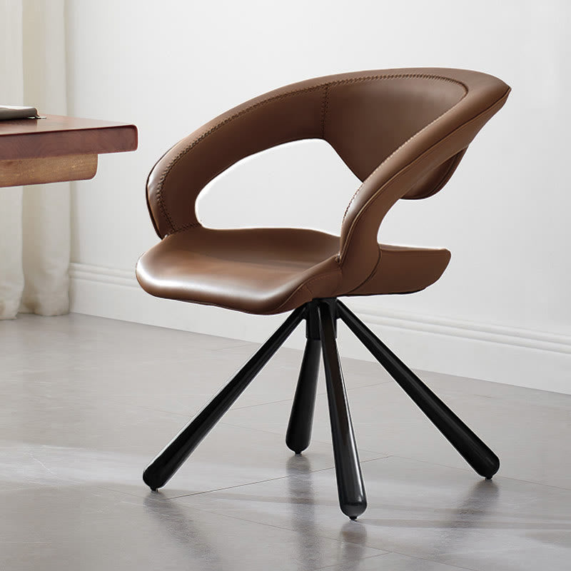 1x/2x Swivel Saddle Leather Dining Chair With Armrests - Brown - 2x - image 3