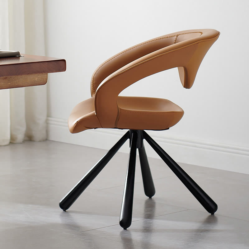 1x/2x Swivel Saddle Leather Dining Chair With Armrests