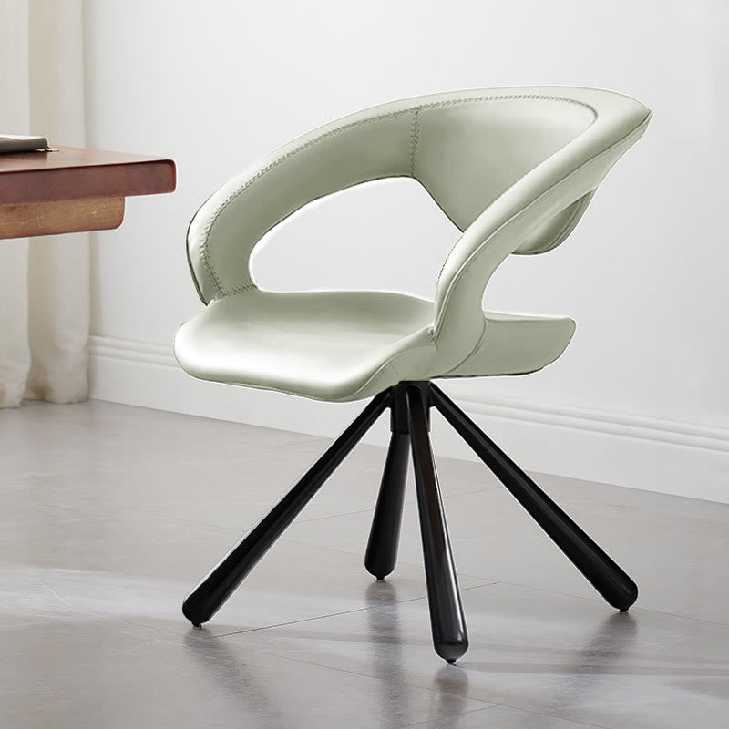 1x/2x Swivel Saddle Leather Dining Chair With Armrests