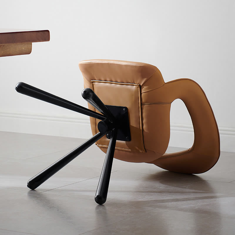 1x/2x Swivel Saddle Leather Dining Chair With Armrests