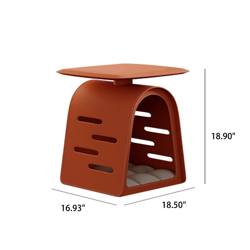 Orange Saddle Leather Cat Bed Side Table