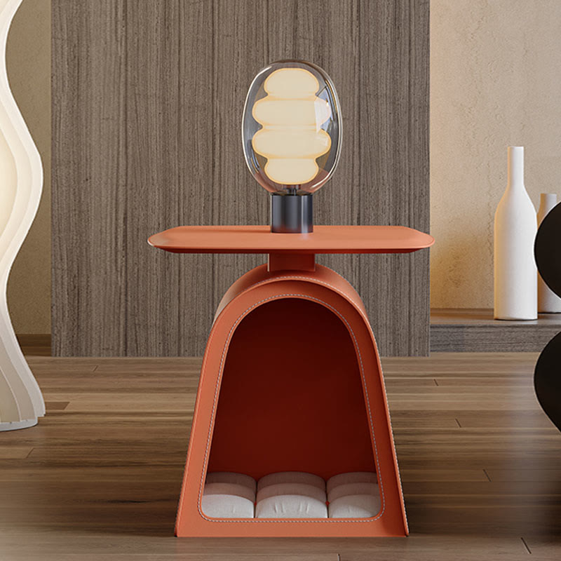 Orange Saddle Leather Cat Bed Side Table - Orange - image 2