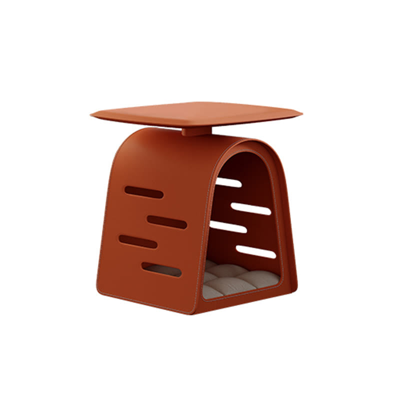 Orange Saddle Leather Cat Bed Side Table