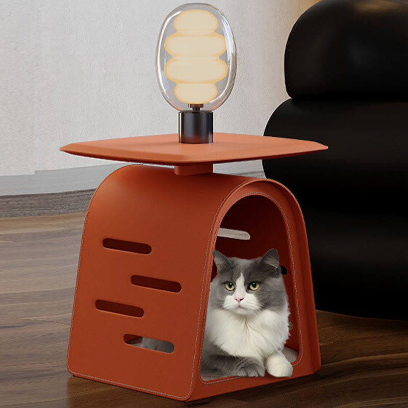 Orange Saddle Leather Cat Bed Side Table
