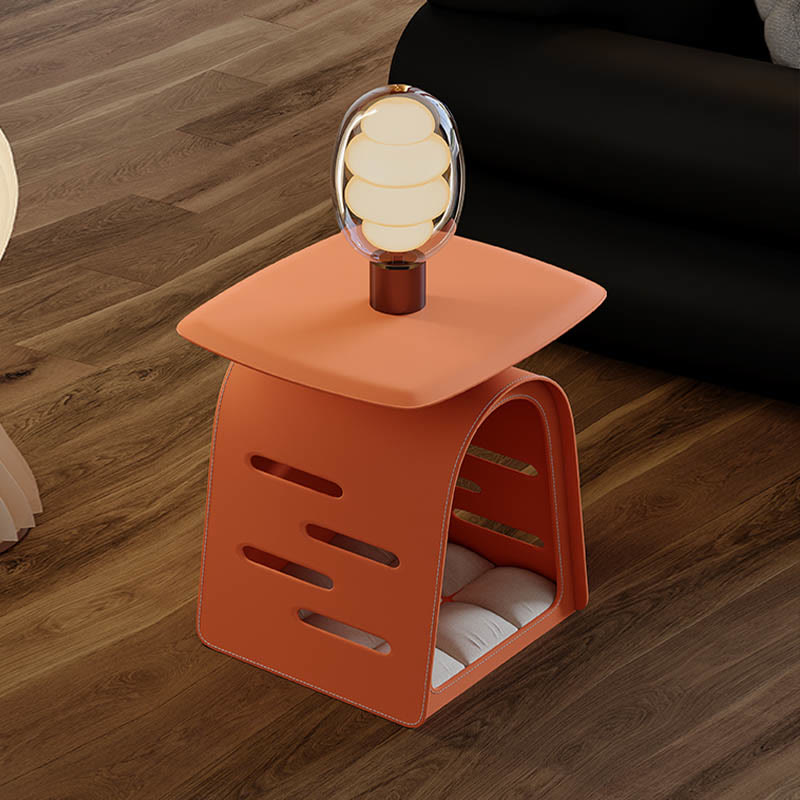 Orange Saddle Leather Cat Bed Side Table