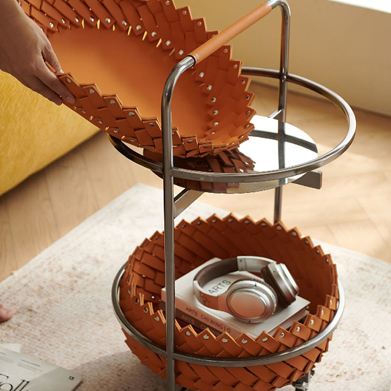 Simple Saddle Leather Mobile Side Table - image 5