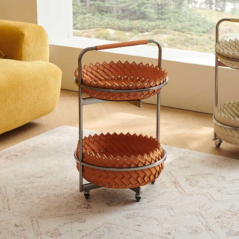 Simple Saddle Leather Mobile Side Table - Orange - image 0