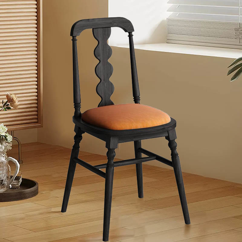 1x/2x Retro Leisure Backrest Solid Wood Chair - Black - Cotton and linen - 2x - image 0