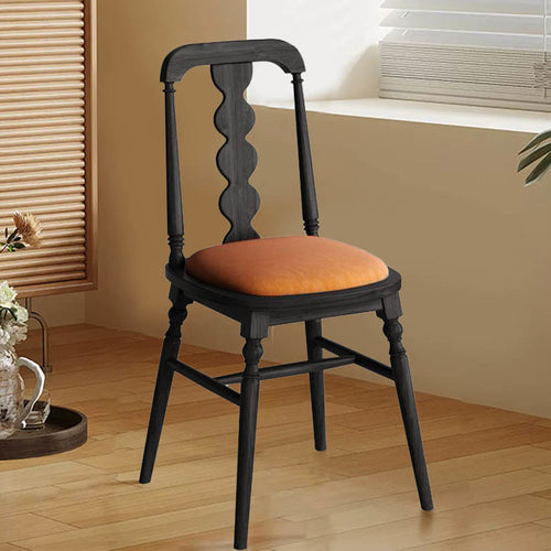 1x/2x Retro Leisure Backrest Solid Wood Chair - Black - Cotton and linen - 2x - image 0