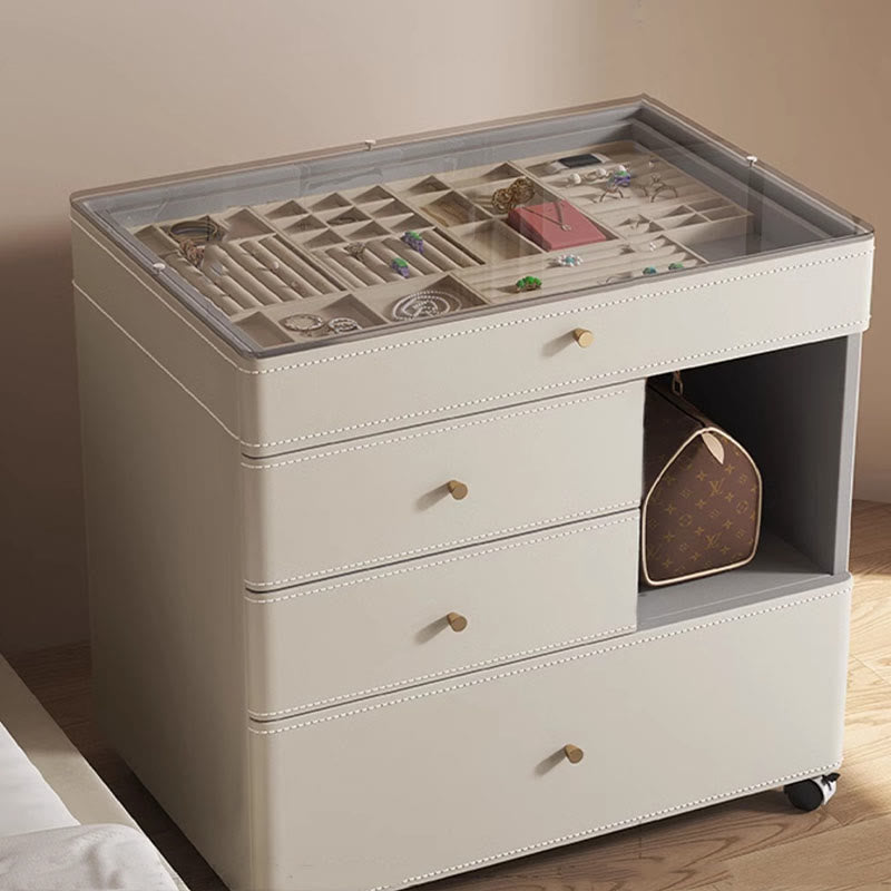 Multifunctional Visual Storage Saddle Leather Nightstand