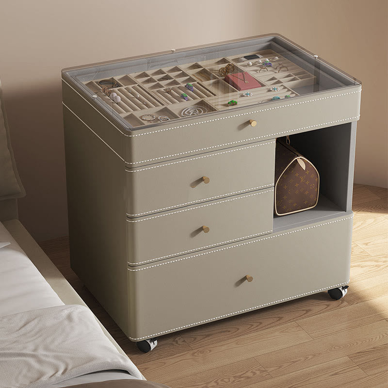 Multifunctional Visual Storage Saddle Leather Nightstand - 2xLight Gray - image 3
