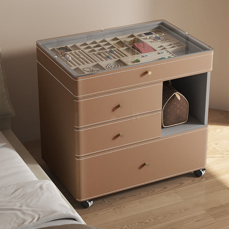 Multifunctional Visual Storage Saddle Leather Nightstand - 2xLight Orange - image 2