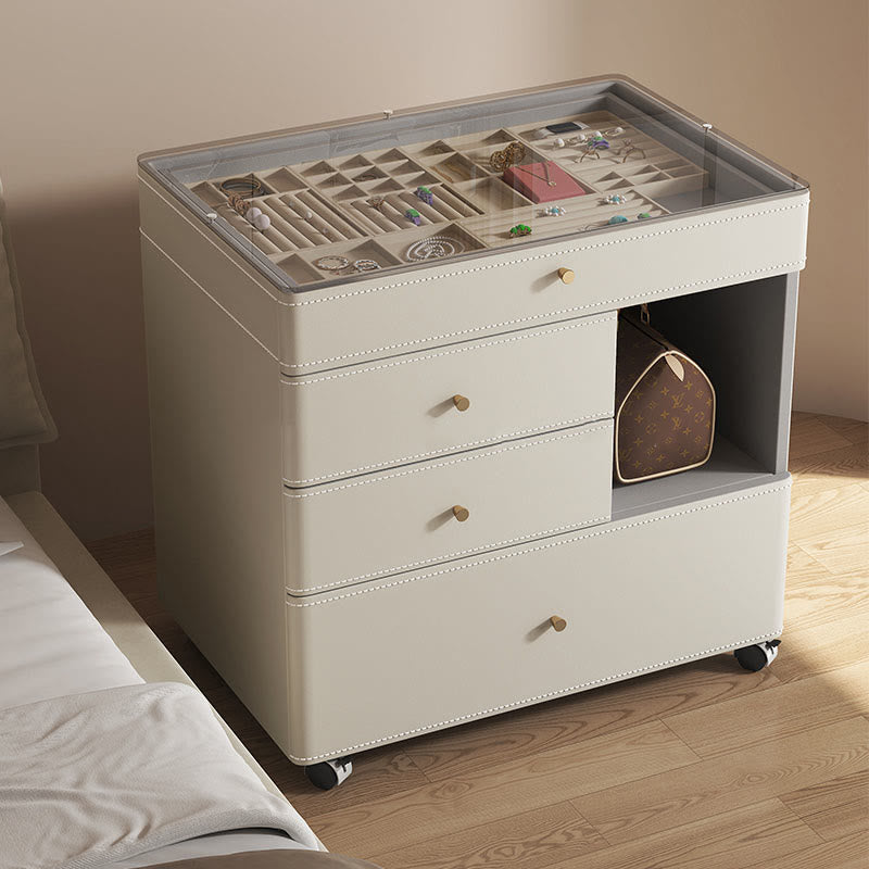 Multifunctional Visual Storage Saddle Leather Nightstand - 2xWhite - image 0