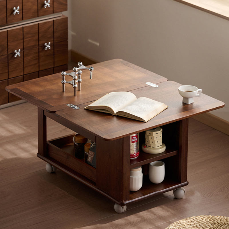 Movable Extendable Solid Wood Trolley Coffee Table Side Table