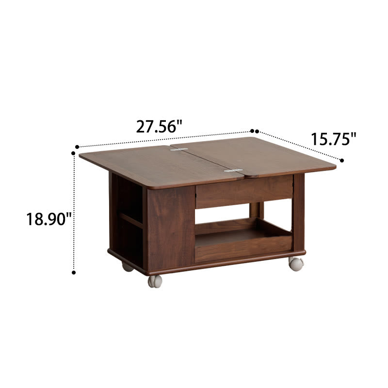 Movable Extendable Solid Wood Trolley Coffee Table Side Table