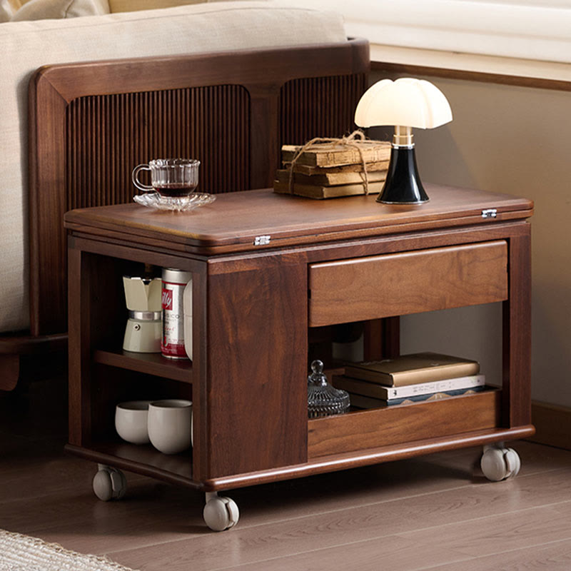 Movable Extendable Solid Wood Trolley Coffee Table Side Table