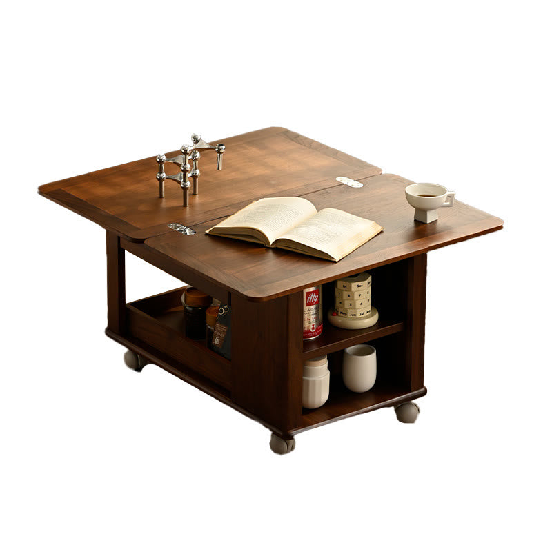 Movable Extendable Solid Wood Trolley Coffee Table Side Table