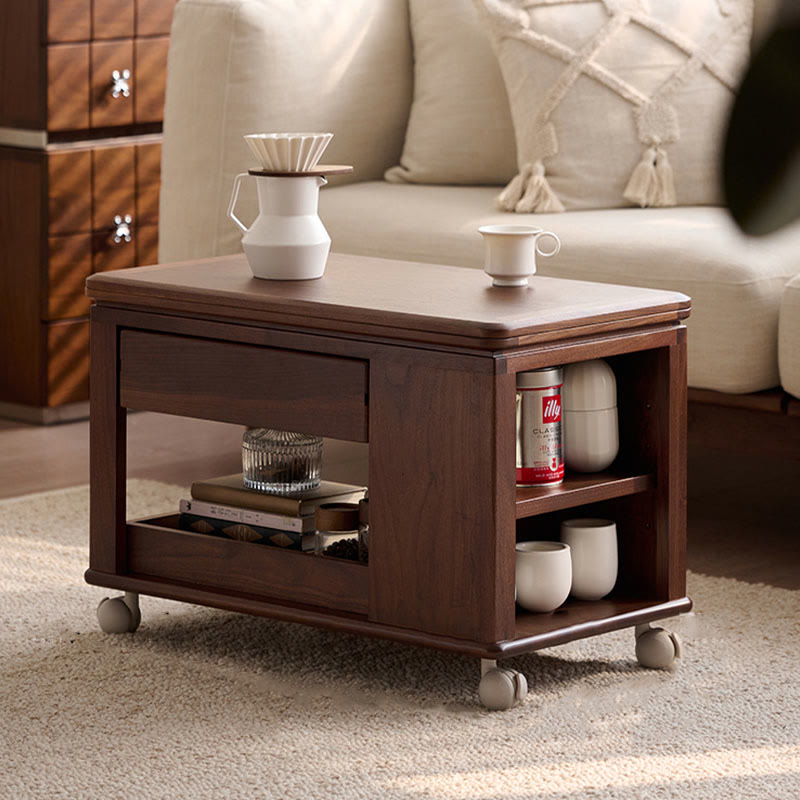 Movable Extendable Solid Wood Trolley Coffee Table Side Table