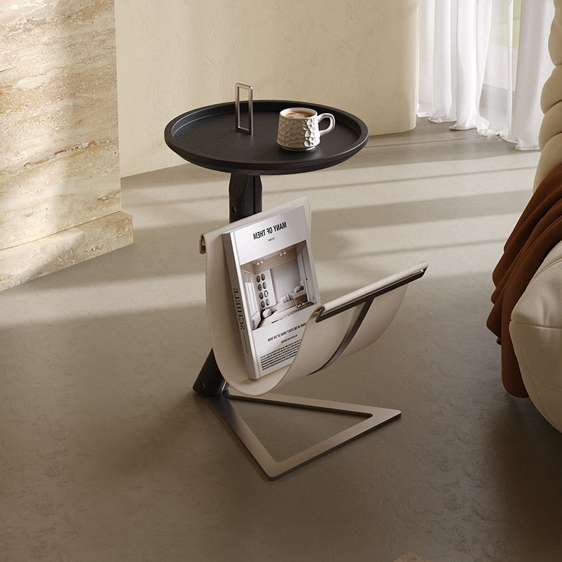 Modern Stainless Steel Saddle Leather Side Table - Black - image 0