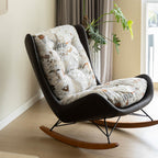 Embroidered Solid Wood Saddle Leather Single Recliners - Black - image 0