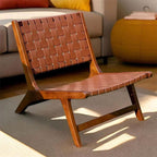 Solid Wood Vintage Rope Lounge Chair - Orange Brown - image 0