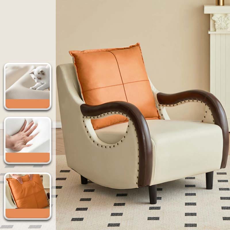 Beige Solid Wood Lazy Sofa Recliners