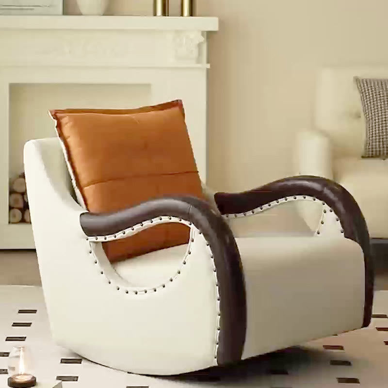 Beige Solid Wood Lazy Sofa Recliners