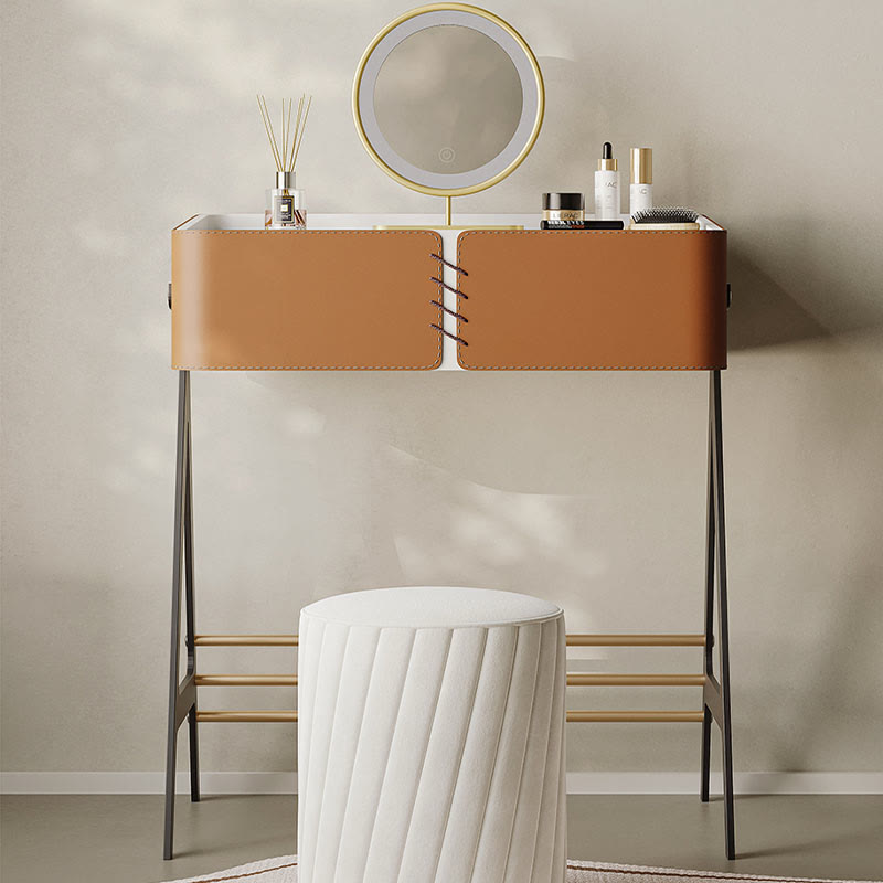 Saddle Leather Storage Solid Wood Dressing Table