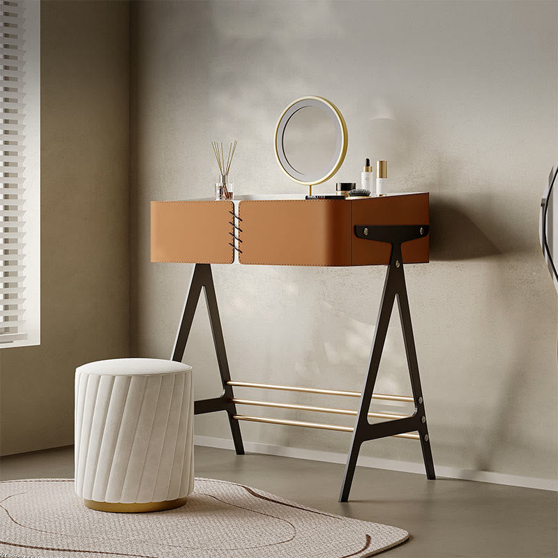 Saddle Leather Storage Solid Wood Dressing Table - image 3