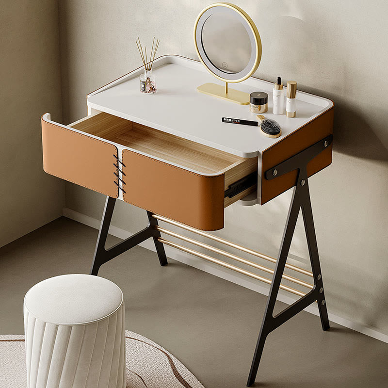 Saddle Leather Storage Solid Wood Dressing Table