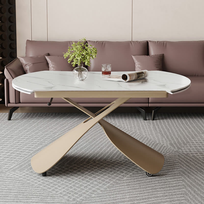 Rectangular  Stone Top Dining Table with Casters - White Top +  Bronze Base - image 4